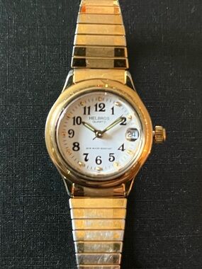 Vintage Ladies Helbros Quartz Watch Gold Stretch Band Restored New Battery
